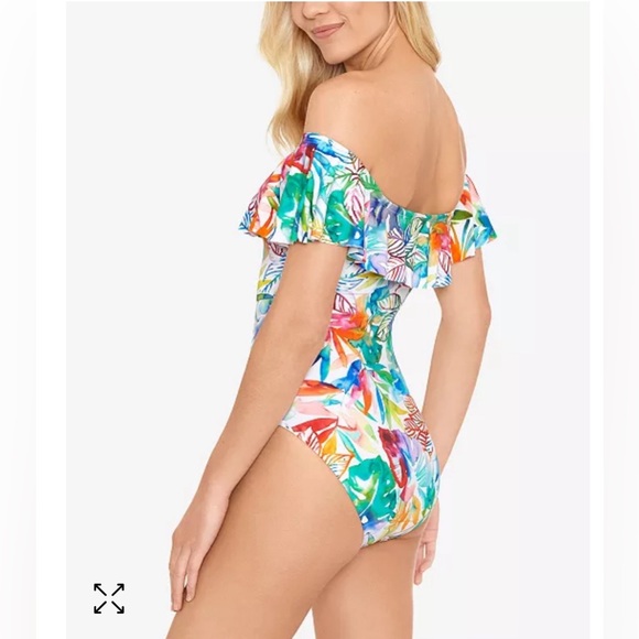 NWT Ralph Lauren Ruffled Off-The-Shoulder One-Piece Swimsuit — Size 12 - Picture 4 of 10